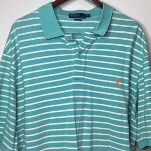 Polo‎ Ralph Lauren Striped Polo Shirt Orange Pony Logo Aqua Blue White Men's